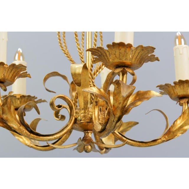 Gold Italian Hollywood Regency Style Five-Light Chandelier in Gilt Metal, 1970s For Sale - Image 8 of 18