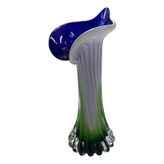 Blue and Green Murano Glass Flower Vase, 1960s For Sale