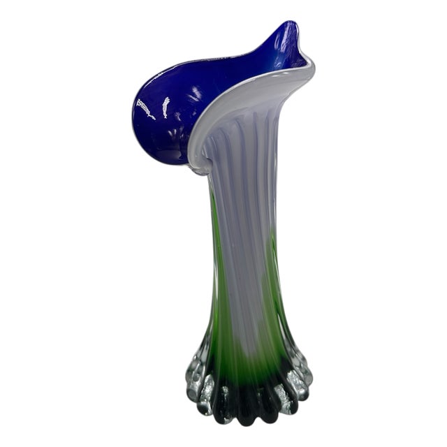 Blue and Green Murano Glass Flower Vase, 1960s For Sale