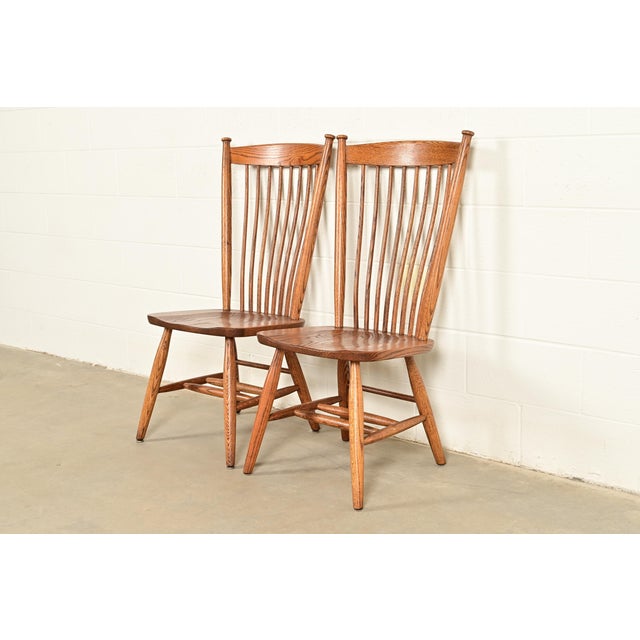 Ethan Allen Stickley Style American Colonial Solid Oak Spindle Back Windsor Side Chairs or Dining Chairs, Pair For Sale - Image 4 of 13