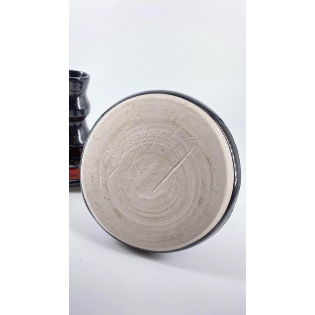 Vintage Black and Red Studio Pottery Candle Holders - Set of 2 For Sale - Image 9 of 10