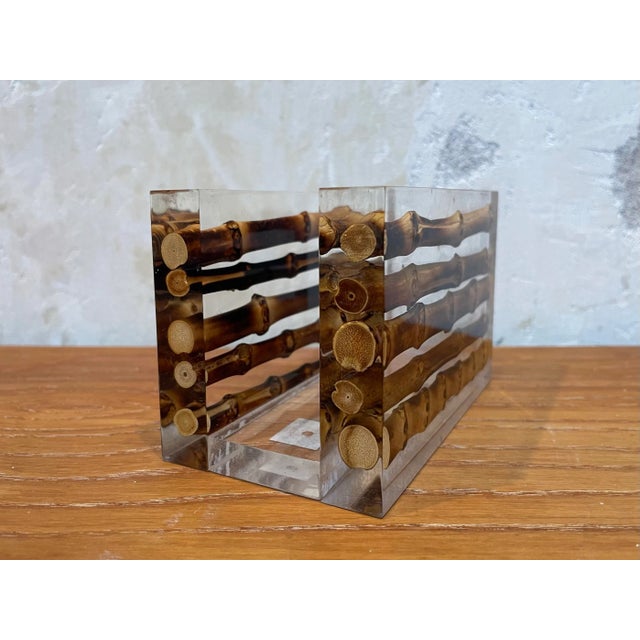 1980s Vintage Lane Crawford Bamboo and Lucite Napkin or Card Holder For Sale - Image 5 of 7