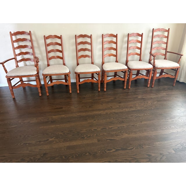 Wood Vintage Pennsylvania House French Country Solid Cherry Ladderback Dining Chairs – Set of 6 Circa. 1988 For Sale - Image 7 of 7