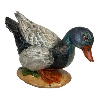 1970s Vintage Americana Folk Art Ceramic Duck Figurine For Sale