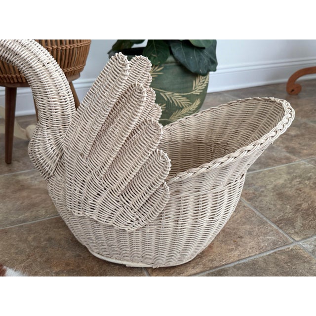 Mid 20th Century Woven Wicker Rattan Goose or Swan Basket For Sale - Image 4 of 11