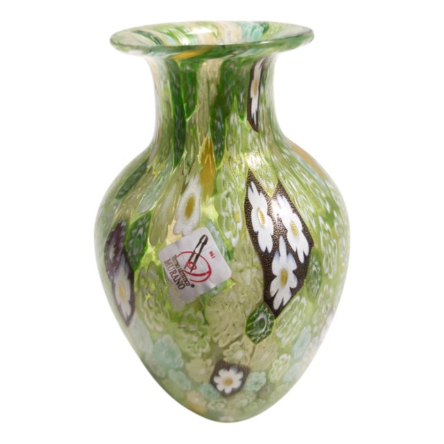 Vintage Italian Green Murano Glass Vase, 1980s For Sale