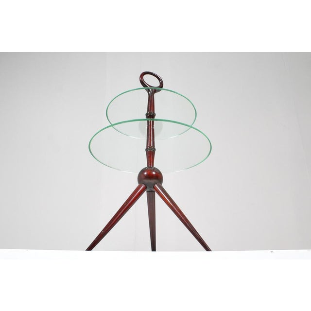 Wood Mid-Century Wooden Side Table with Two Circular Glass Tops attributed to Cesare Lacca for Cesare Lacca, Italy, 1950s For Sale - Image 7 of 9