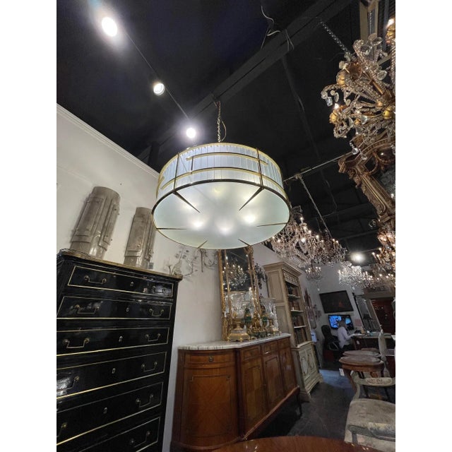 Modern Large Scale Murano Glass and Brass Round Chandelier For Sale - Image 3 of 7