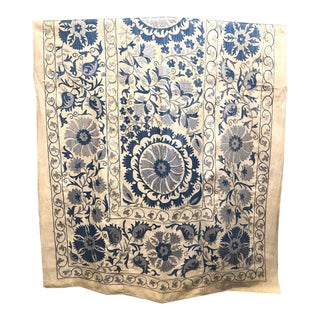 Blue Woven Suzani Textile Art For Sale
