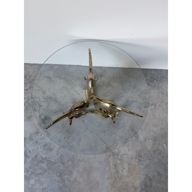 Vintage Solid Brass Marlin Fish Coffee Table With Glass Top For Sale - Image 14 of 18