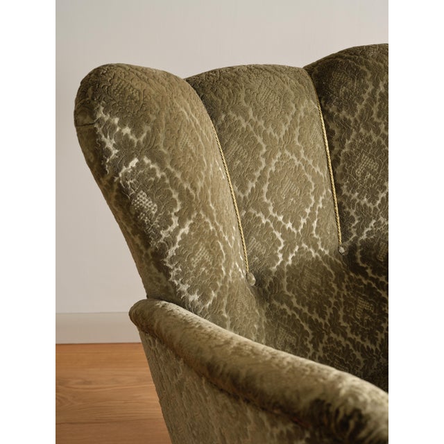 Art Deco Pair of Swedish Mohair Wingback Lounge Chairs C. 1930s For Sale - Image 3 of 5