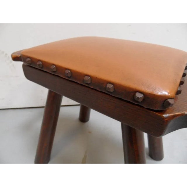 Vintage Oak Milk Stool with Leather Top, 1890s For Sale - Image 6 of 8