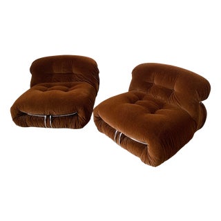 Soriana Armchairs in Brown Fabric by Afra and Tobia Scarpa for Cassina, 1970s, Set of 2 For Sale