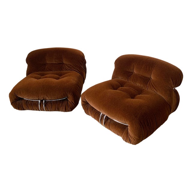 Soriana Armchairs in Brown Fabric by Afra and Tobia Scarpa for Cassina, 1970s, Set of 2 For Sale
