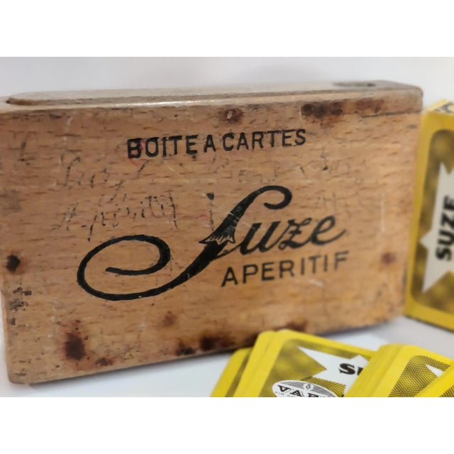 Vintage French Advertising Suze Playing Cards With Wood Card Case Circa 1950s For Sale - Image 4 of 10