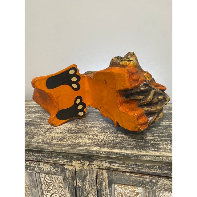 Burnt Orange Vintage Jeanne Valentine Reclining Papier-Mâché Lion Sculpture For Sale - Image 8 of 12