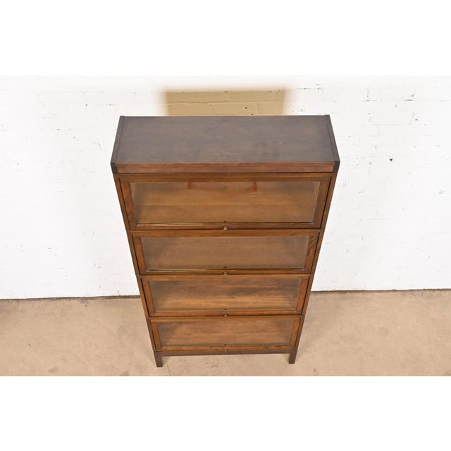 Brown Antique Shaw Walker Arts & Crafts Mahogany Four-Stack Barrister Bookcase, 1920s For Sale - Image 8 of 11