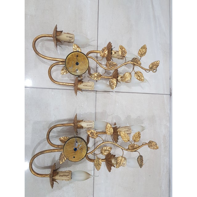 Metal Hollywood Regency Wall Lamps in the style of Coco Chanel, France, 1960s, Set of 2 For Sale - Image 7 of 10