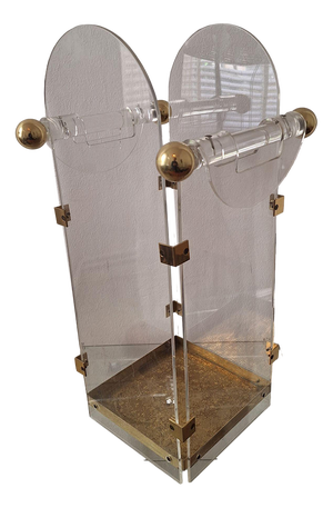 Acrylic Glass and Brass Umbrella Stand in the style of Fontana Arte, 1970s