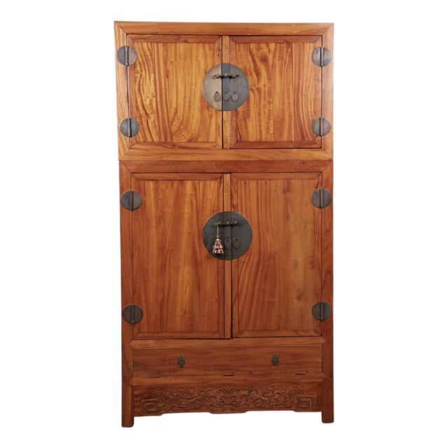 Large Qing Dynasty Oak Wood Compound Cabinet With Brass Medallions For Sale