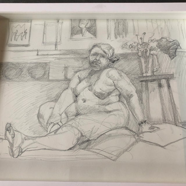 Original charcoal drawing on paper label on reverse 10 .5 x 13.5 overall size with deep set frame is 12 x 15