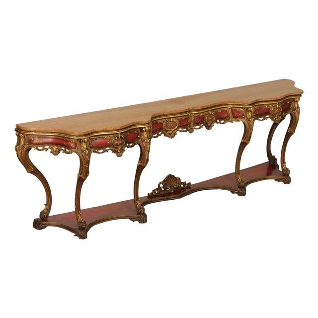 Italian Rococo Style Long Marble Top Console Table For Sale