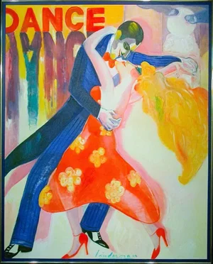 1980s Earl Linderman "Dance" Original Oil Painting on Canvas, Framed