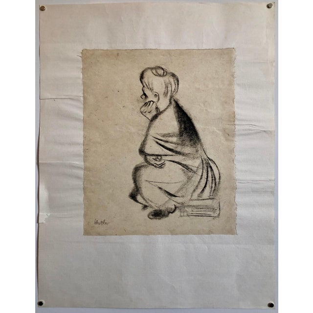 Mid 20th Century William Gropper, Charcoal Drawing "Waiting" Pensive Woman Americana WPA Artist For Sale In Miami - Image 6 of 6