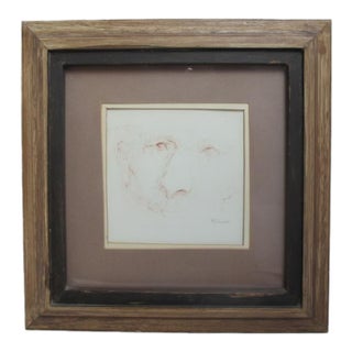 Ab Jackson Signed Conte Crayon Sketch Portrait of a Man For Sale