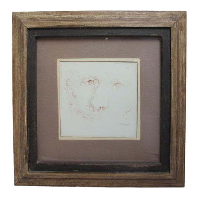 Ab Jackson Signed Conte Crayon Sketch Portrait of a Man For Sale