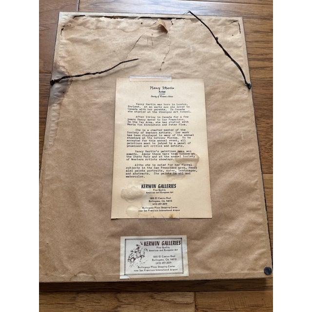 1970s Floral still life with green glass vase Floral Bouquet by Nancy Martin For Sale - Image 4 of 6