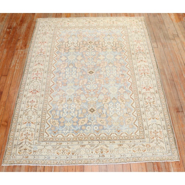 Rustic Early 20th Century Light Blue Persian Malayer Rug - 4'6" x 6'1" For Sale - Image 3 of 9
