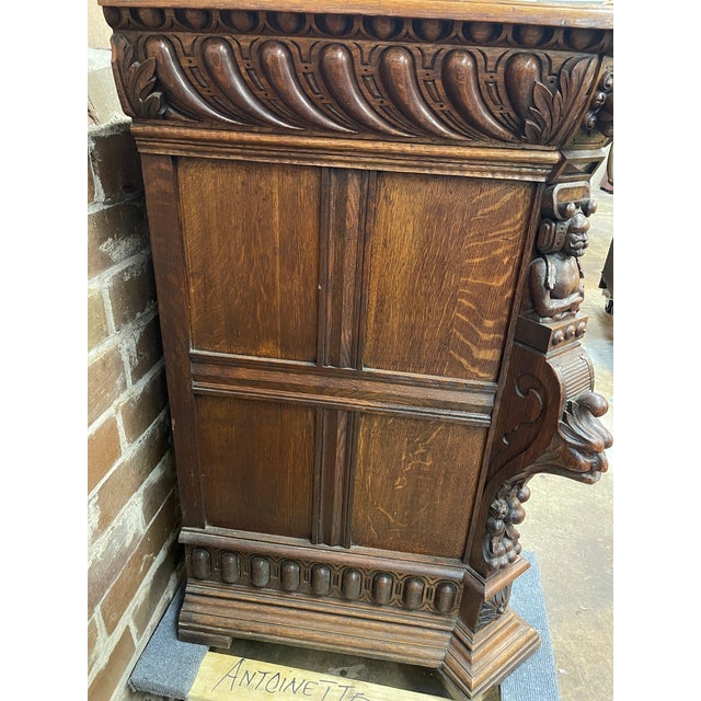 Antique Renaissance Revival Carved Oak Sideboard For Sale - Image 9 of 11