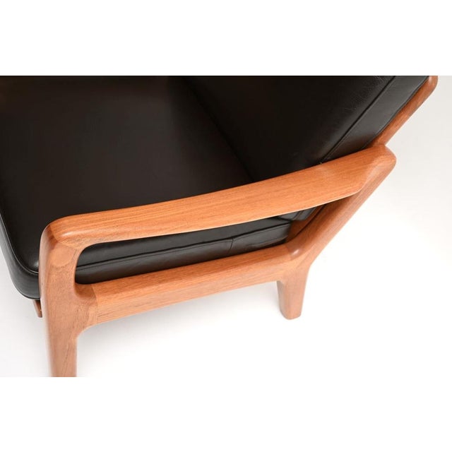 Vintage Danish Teak and Leather Armchairs with Ottoman by Juul Kristensen, 1960, Set of 3 For Sale - Image 10 of 11