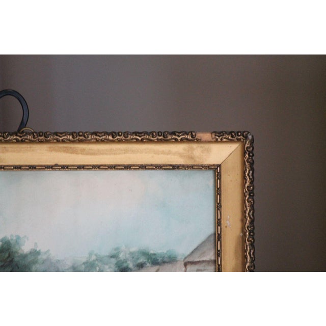 Folk Art Stunning Original Old Watercolor, Gilt Frame, Nails and 1916 Newspaper For Sale - Image 3 of 13