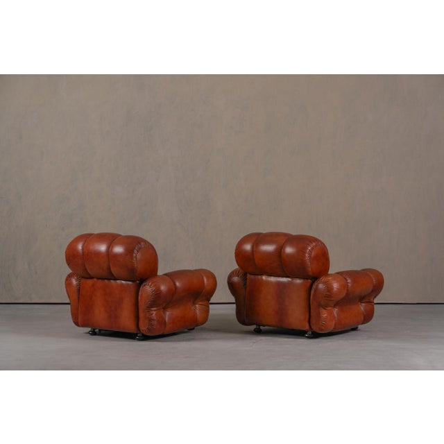 Vintage Italian Club Chairs in Cognac Leatherette, Italy, 1970s, Set of 2 For Sale - Image 4 of 15