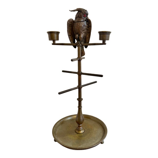 19th Century Bronze Parakeet Perch Matches or Inkwell Candlestick Holder For Sale