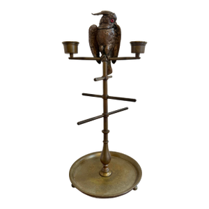 19th Century Bronze Parakeet Perch Matches or Inkwell Candlestick Holder