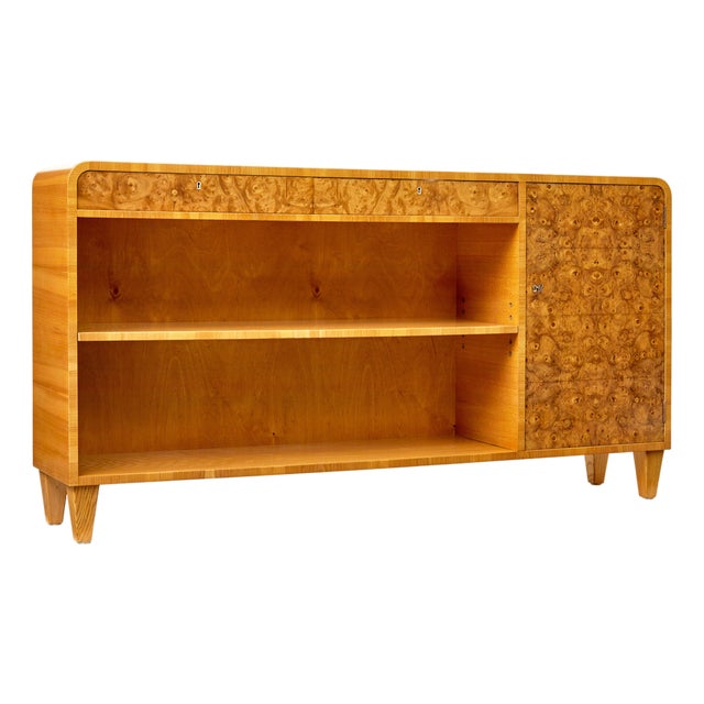 Mid-Century Swedish Elm and Burr Bookcase, 1950s For Sale