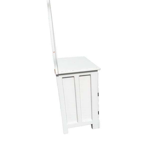 Farmhouse Vintage Solid Wood Farmhouse Washstand Cabinet With Towel Bar – Distressed White For Sale - Image 3 of 5