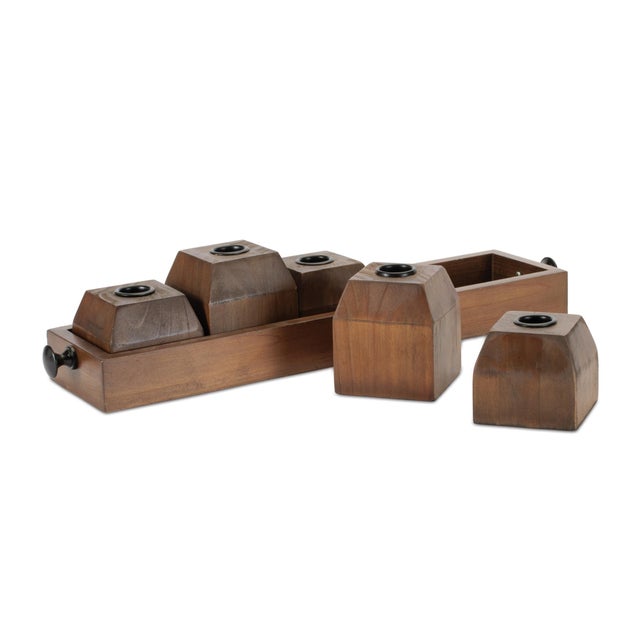 Kenneth Ludwig Chicago Wooden Drawer Taper Candle Holders 18"L For Sale - Image 4 of 5