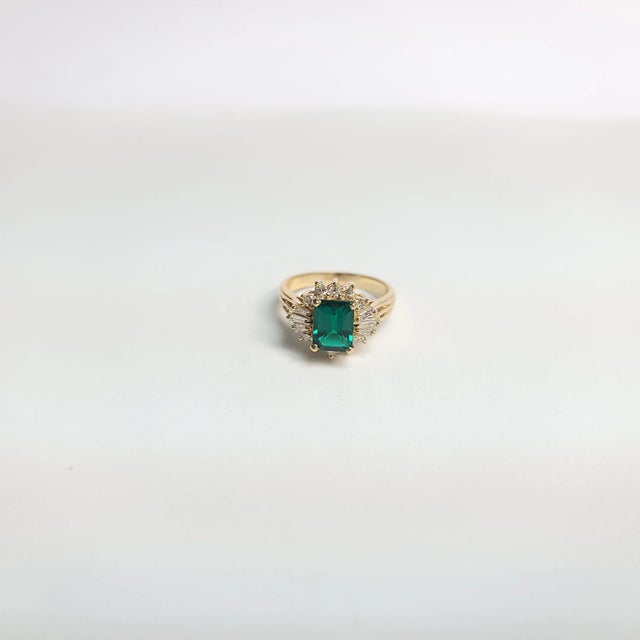 Lab Generated Emerald with Diamond Halo Engagement Ring, Size 8 For Sale - Image 4 of 5