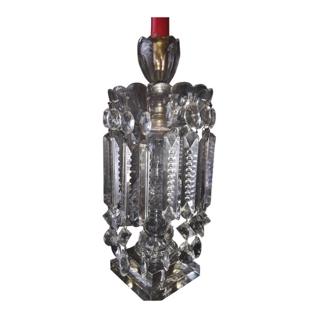 19thc Antique Georgian Cut Glass/ Crystal Girandole/ Candle Holder For Sale