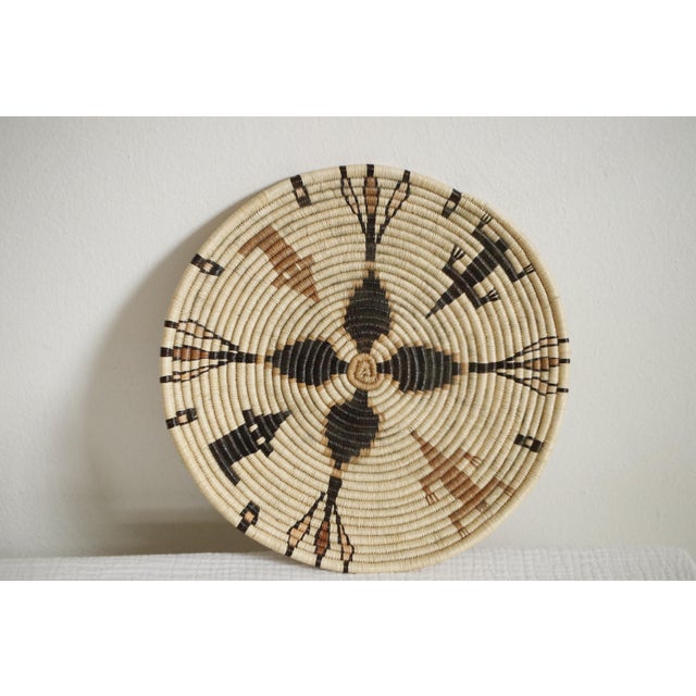 Tribal Early 20th C. Coil Basket Plaque With Geometric Figural Motifs For Sale - Image 3 of 13