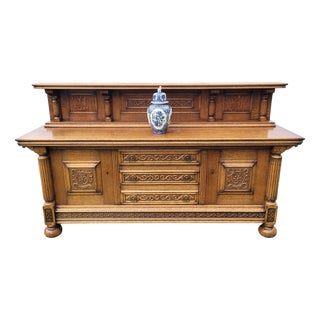 Large Vintage French Buffet in Walnut, 1940s For Sale
