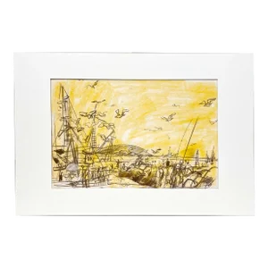 Vibrant 1950's Pastel on Paper, Harbor Scene of Martha's Vineyard by Francis Chapin, Titled "Gulls"