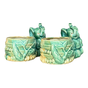 Vintage Asian Glazed Elephant Small Planters - A Pair
