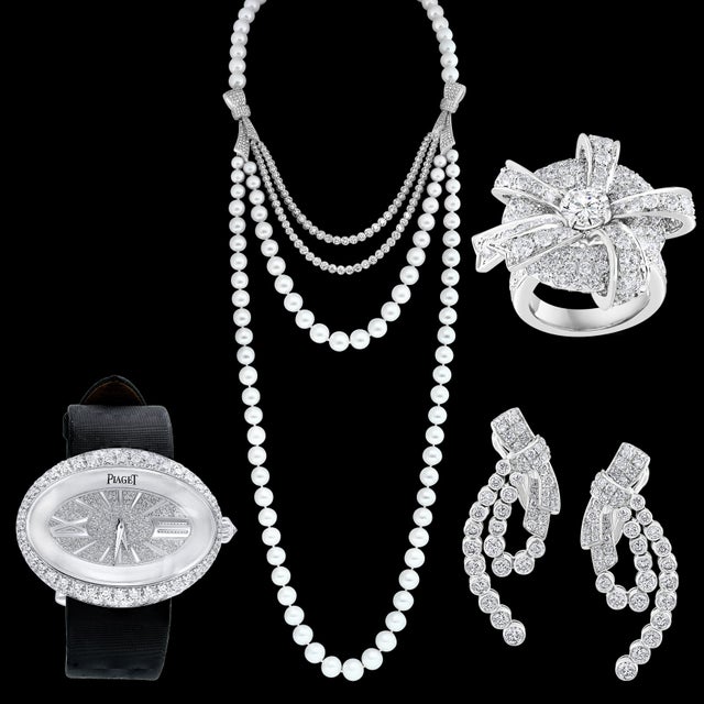 Piaget Paris Diamond & South Sea Pearl Suite Necklace, Earring Watch & Ring 18k For Sale In New York - Image 6 of 8
