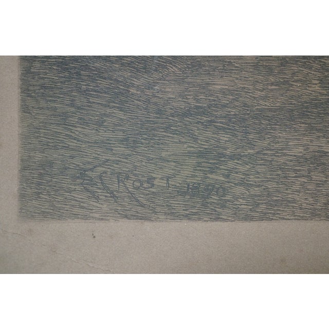 Antique Ernest C Rost the Old Elm Road Colored Country Landscape Etching 30" For Sale - Image 12 of 13