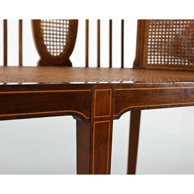 Vintage Caned Slant Bench, 1950s For Sale - Image 4 of 18